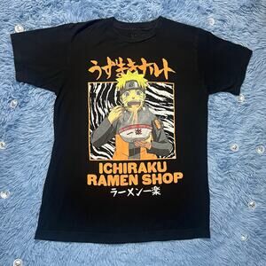 Naruto Ichiraku Ramen Shop Shirt Size Medium Black Orange Casual Mens
